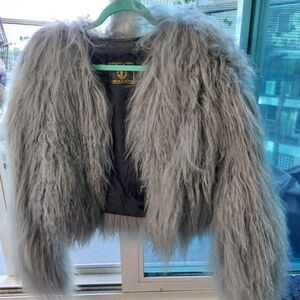 Genuine Mongolian Lamb Fur Gray Short Jacket Size M